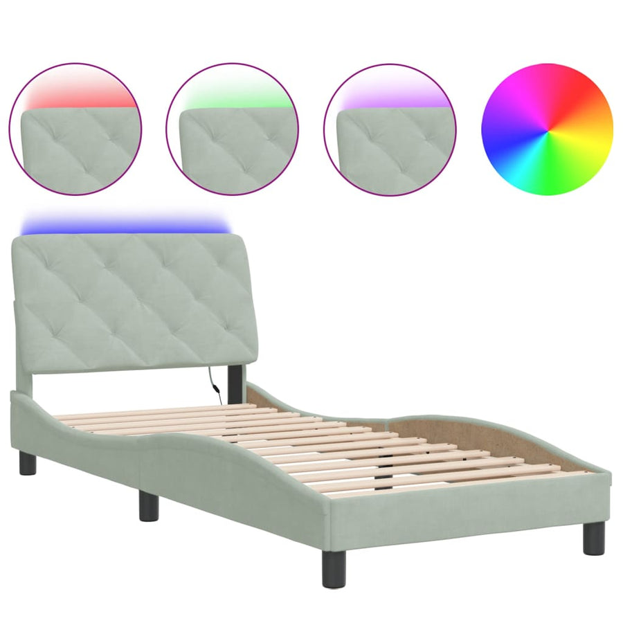 Bedframe met LED-verlichting fluweel lichtgrijs 90x190 cm