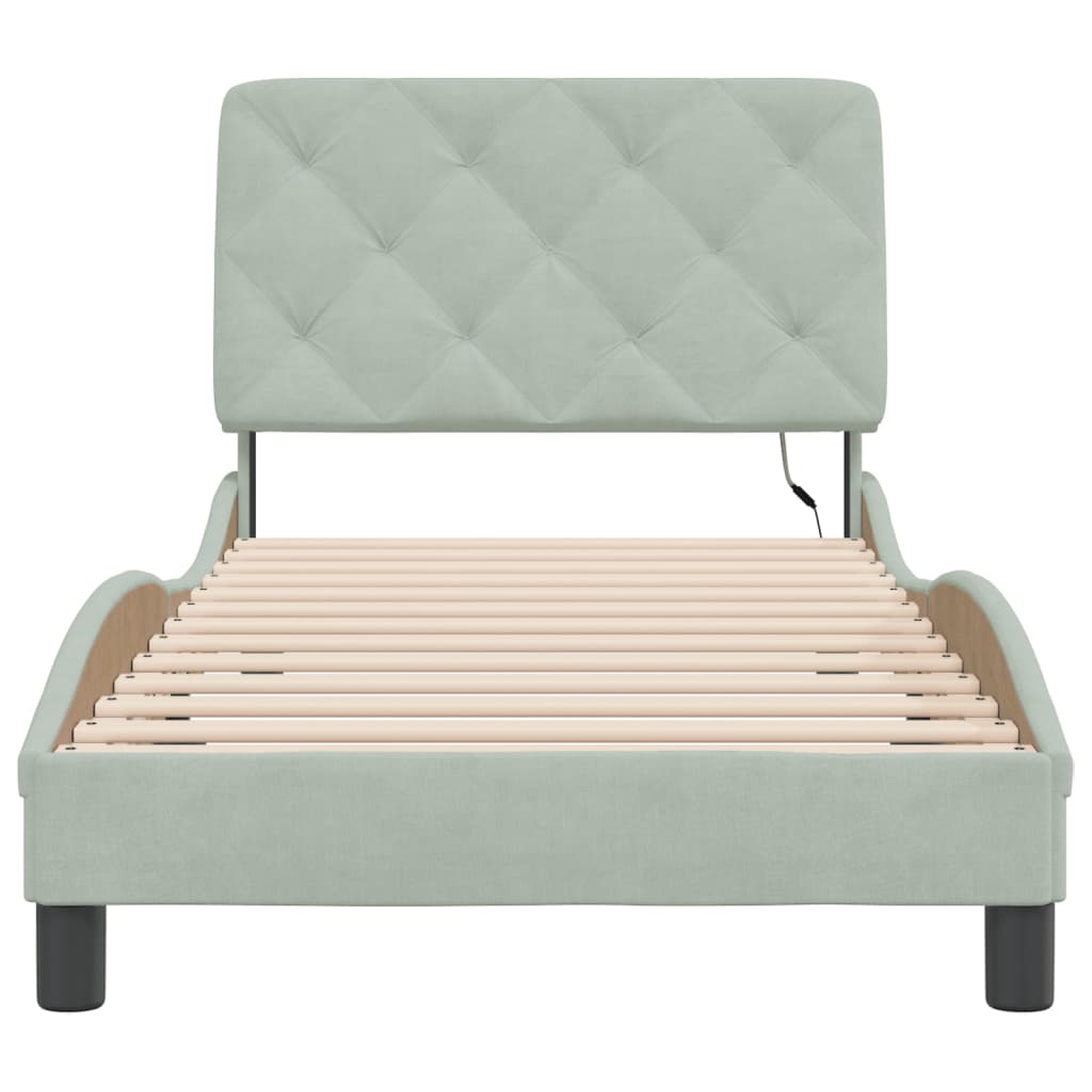 Bedframe met LED-verlichting fluweel lichtgrijs 90x190 cm