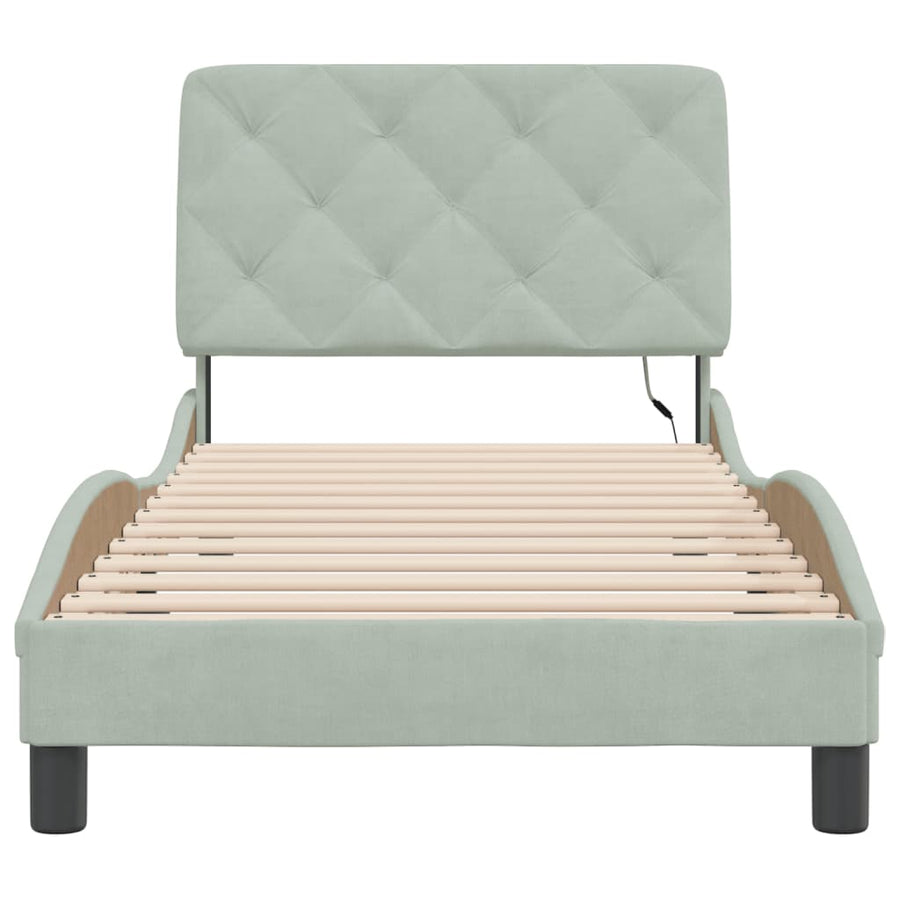 Bedframe met LED-verlichting fluweel lichtgrijs 90x190 cm