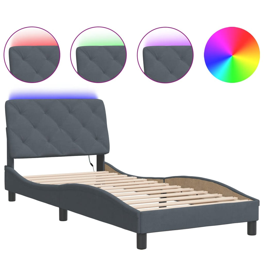Bedframe met LED-verlichting fluweel donkergrijs 90x190 cm
