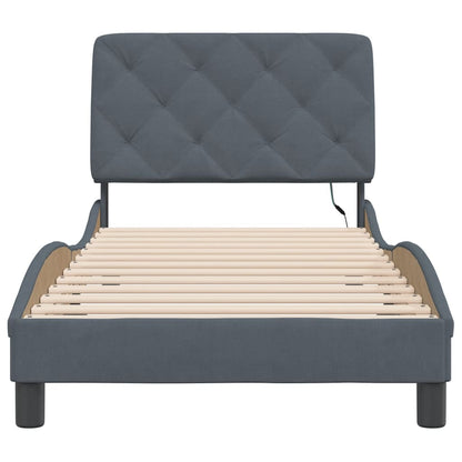 Bedframe met LED-verlichting fluweel donkergrijs 90x190 cm
