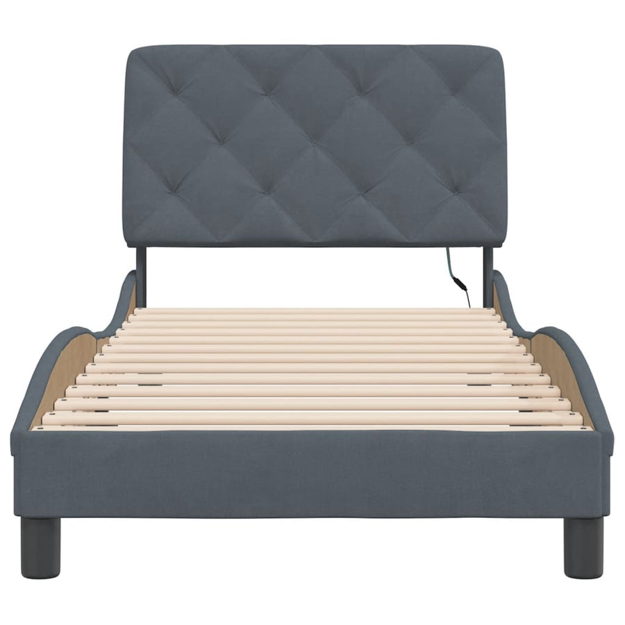Bedframe met LED-verlichting fluweel donkergrijs 90x190 cm
