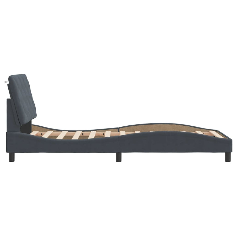 Bedframe met LED-verlichting fluweel donkergrijs 90x190 cm