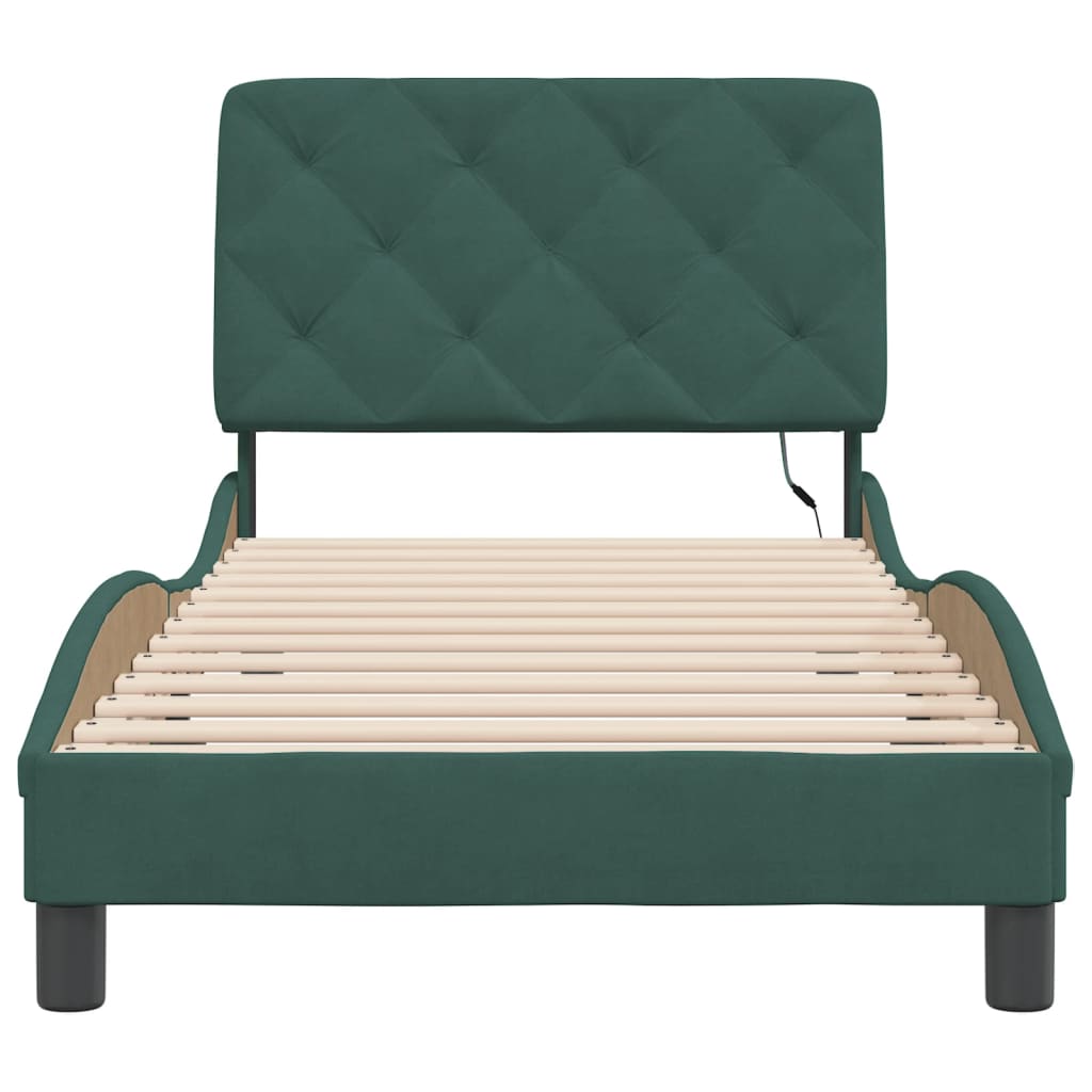 Bedframe met LED-verlichting fluweel donkergroen 90x190 cm