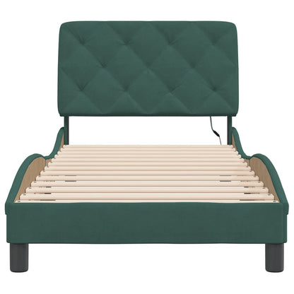 Bedframe met LED-verlichting fluweel donkergroen 90x190 cm