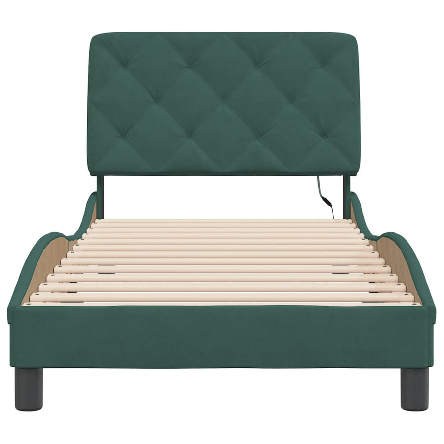 Bedframe met LED-verlichting fluweel donkergroen 90x190 cm
