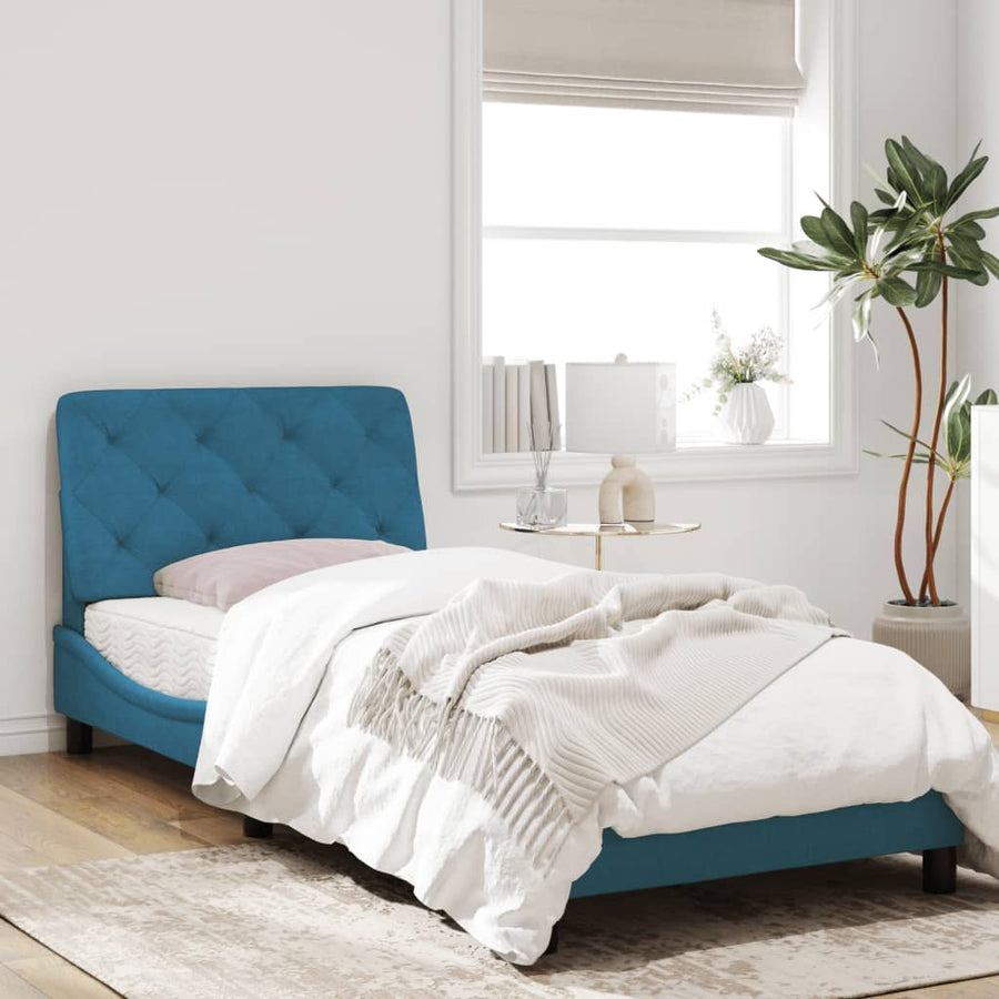Bedframe met LED-verlichting fluweel blauw 90x190 cm