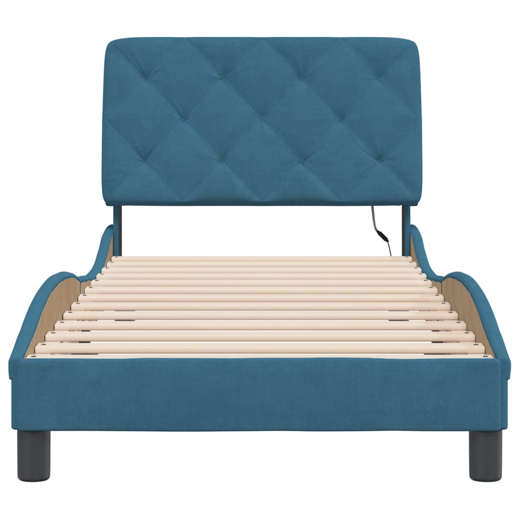 Bedframe met LED-verlichting fluweel blauw 90x190 cm
