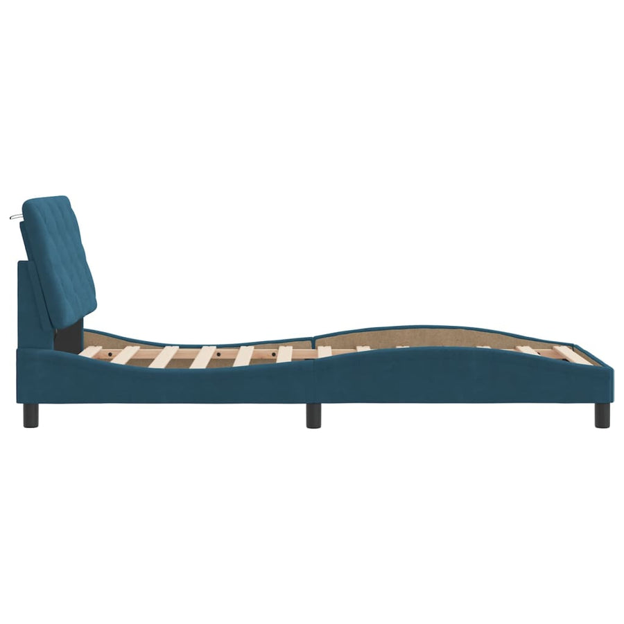 Bedframe met LED-verlichting fluweel blauw 90x190 cm