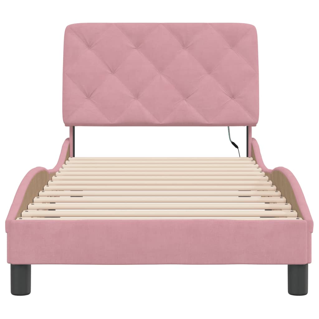 Bedframe met LED-verlichting fluweel roze 90x190 cm