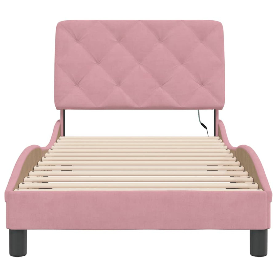Bedframe met LED-verlichting fluweel roze 90x190 cm