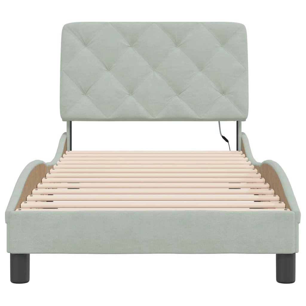 Bedframe met LED-verlichting fluweel lichtgrijs 90x200 cm