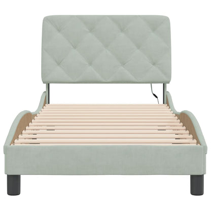 Bedframe met LED-verlichting fluweel lichtgrijs 90x200 cm