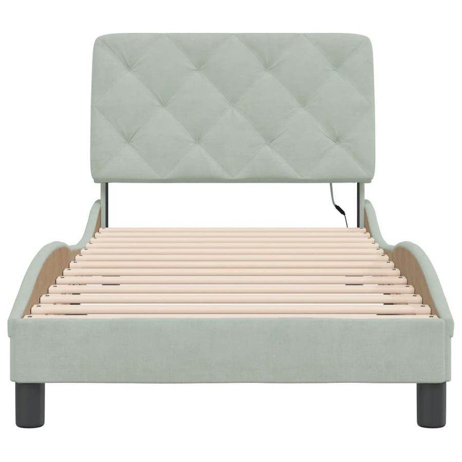 Bedframe met LED-verlichting fluweel lichtgrijs 90x200 cm