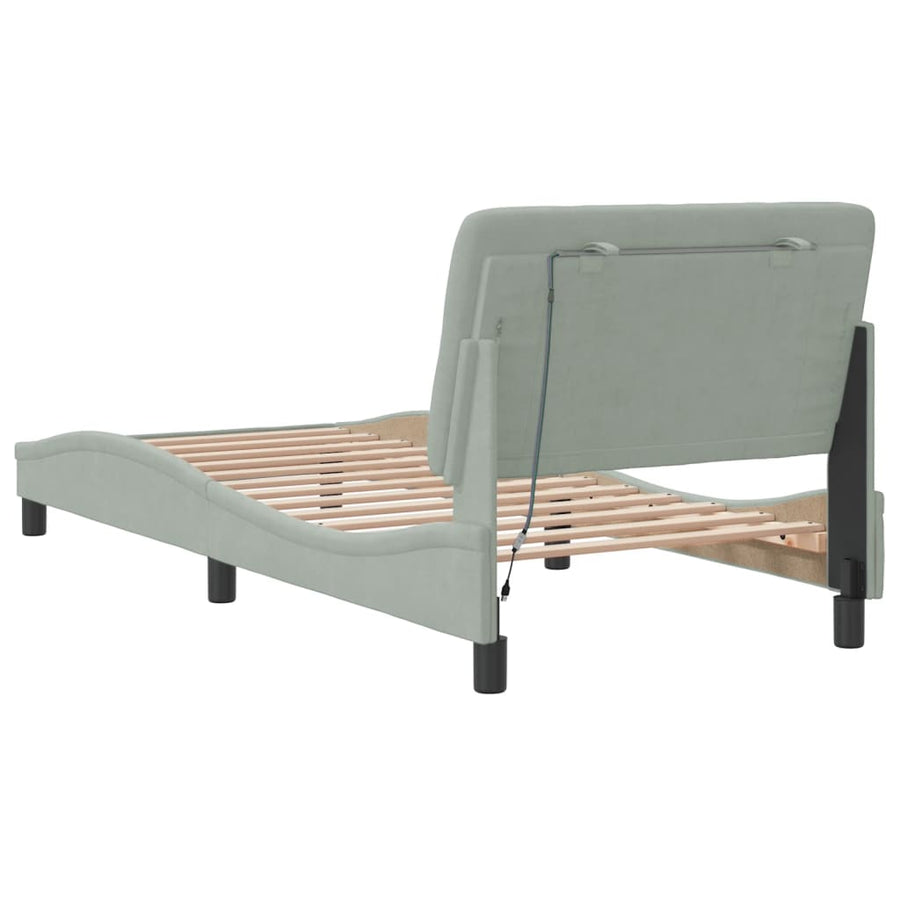 Bedframe met LED-verlichting fluweel lichtgrijs 90x200 cm