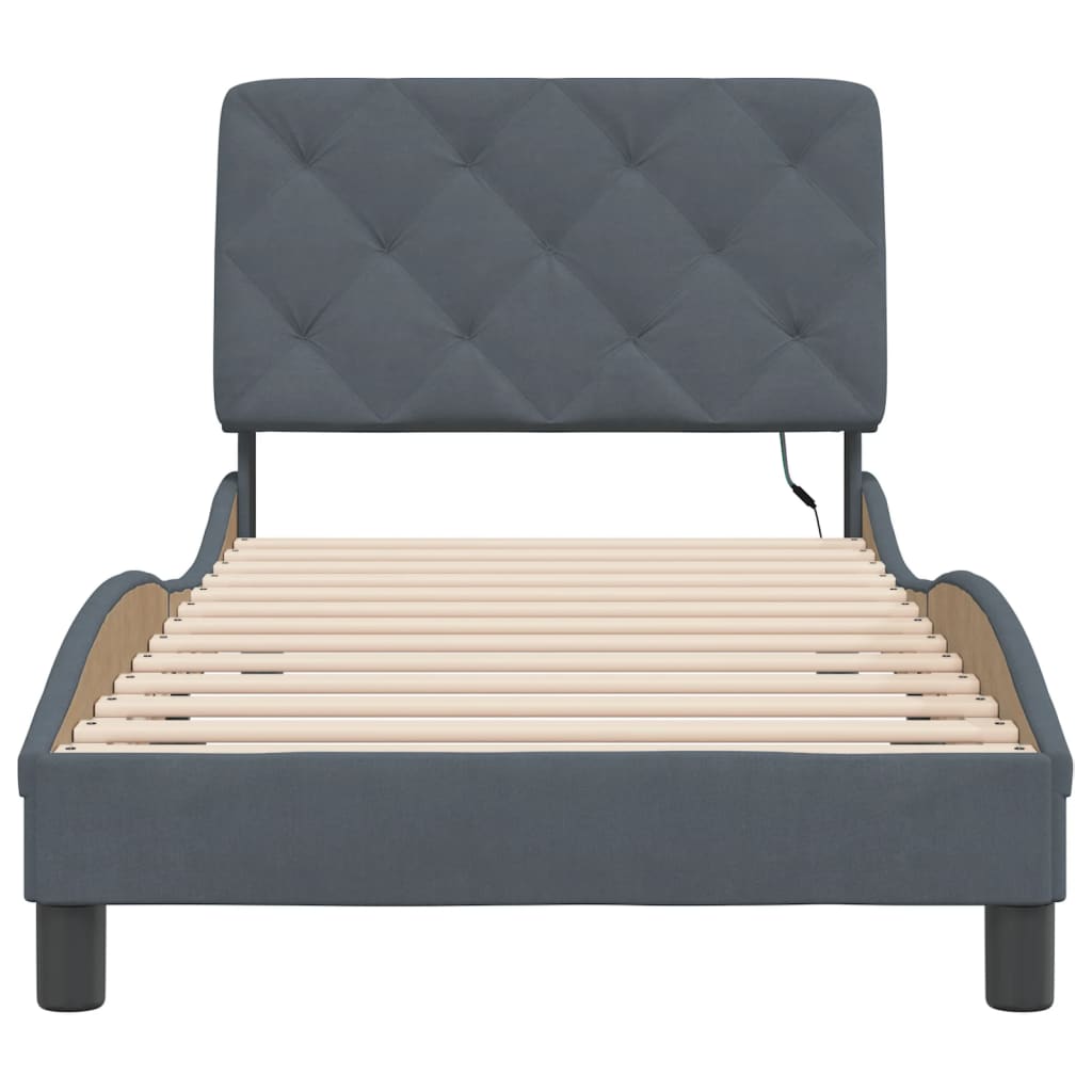 Bedframe met LED-verlichting fluweel donkergrijs 90x200 cm