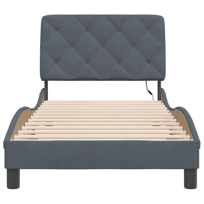 Bedframe met LED-verlichting fluweel donkergrijs 90x200 cm