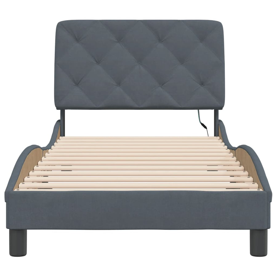 Bedframe met LED-verlichting fluweel donkergrijs 90x200 cm