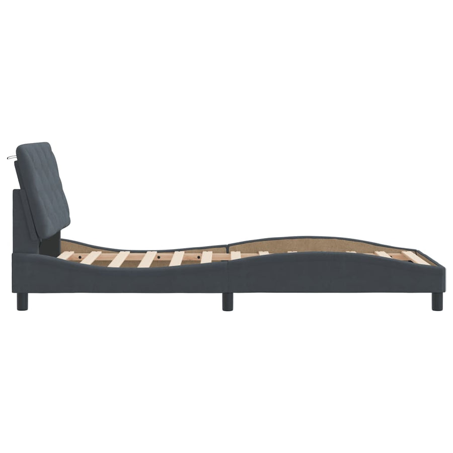 Bedframe met LED-verlichting fluweel donkergrijs 90x200 cm