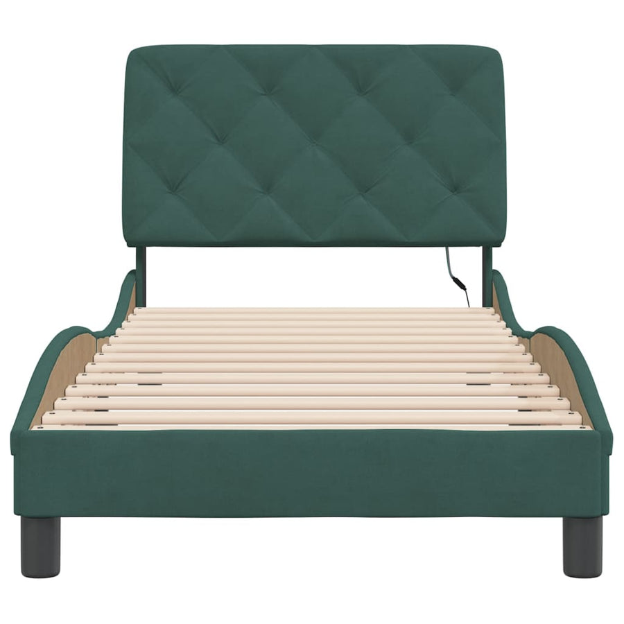 Bedframe met LED-verlichting fluweel donkergroen 90x200 cm