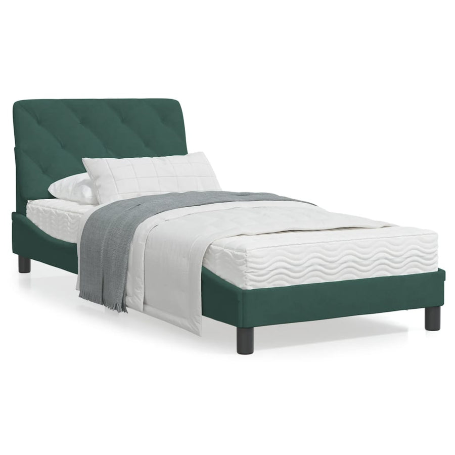 Bedframe met LED-verlichting fluweel donkergroen 90x200 cm