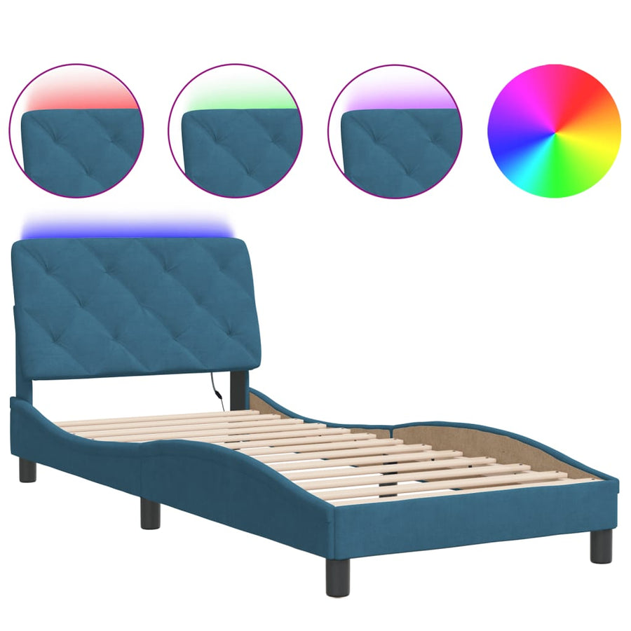 Bedframe met LED-verlichting fluweel blauw 90x200 cm