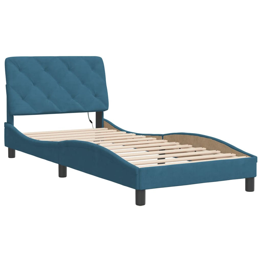 Bedframe met LED-verlichting fluweel blauw 90x200 cm