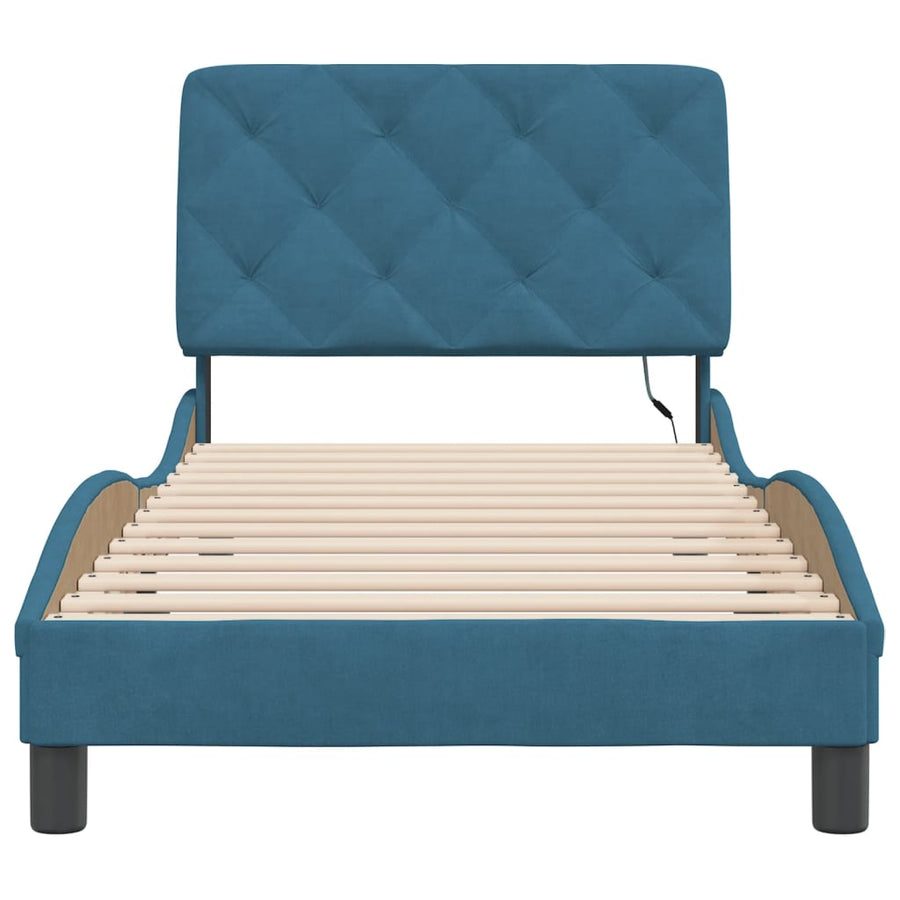 Bedframe met LED-verlichting fluweel blauw 90x200 cm