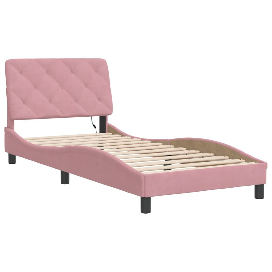 Bedframe met LED-verlichting fluweel roze 90x200 cm