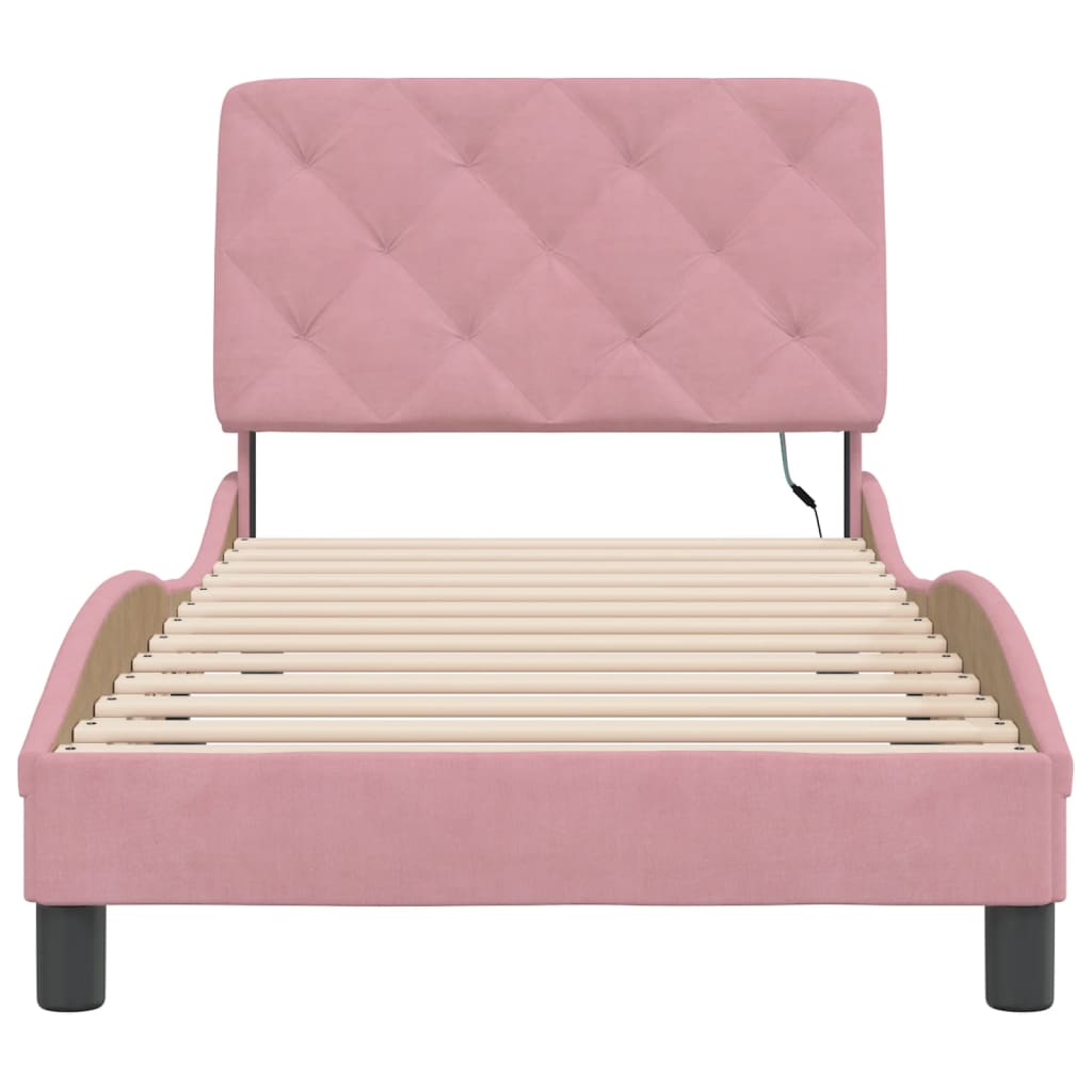 Bedframe met LED-verlichting fluweel roze 90x200 cm