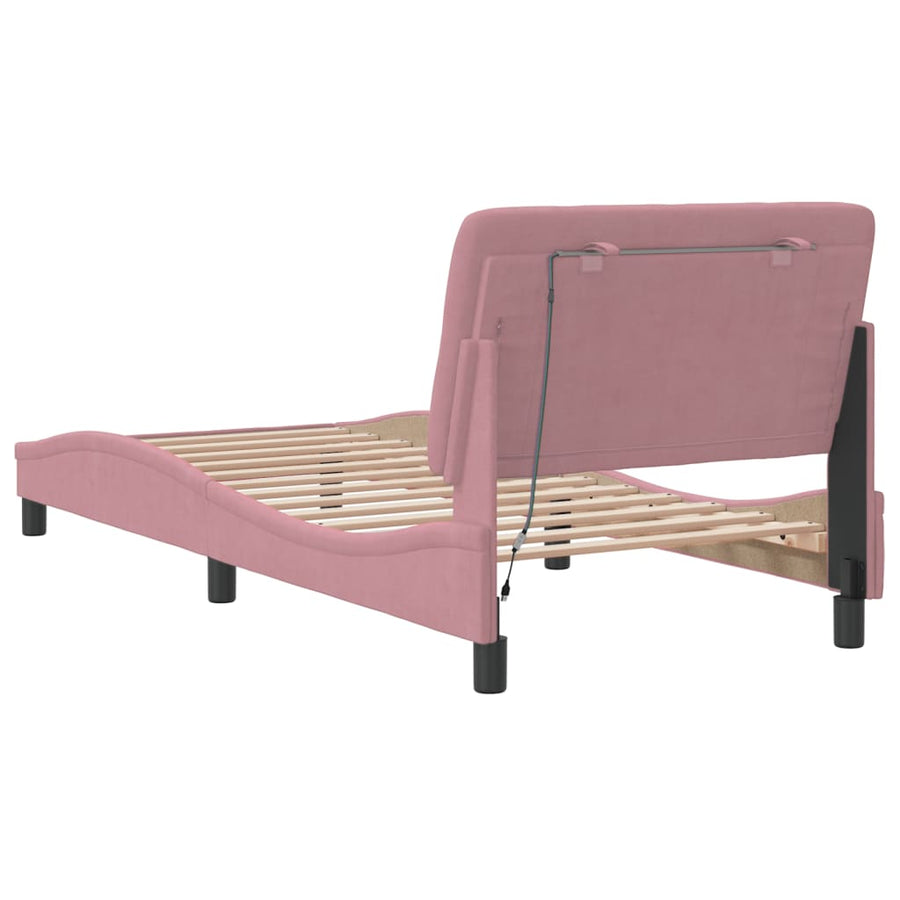 Bedframe met LED-verlichting fluweel roze 90x200 cm