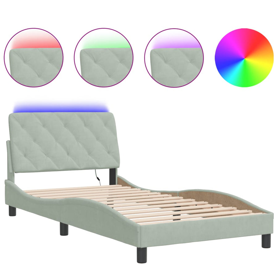 Bedframe met LED-verlichting fluweel lichtgrijs 100x200 cm
