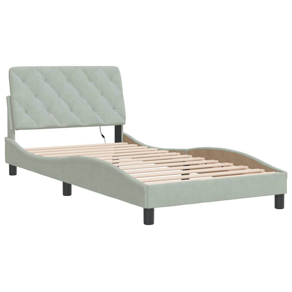 Bedframe met LED-verlichting fluweel lichtgrijs 100x200 cm