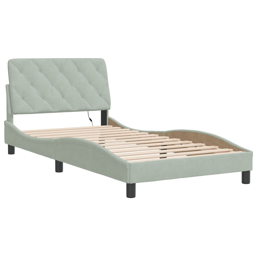 Bedframe met LED-verlichting fluweel lichtgrijs 100x200 cm