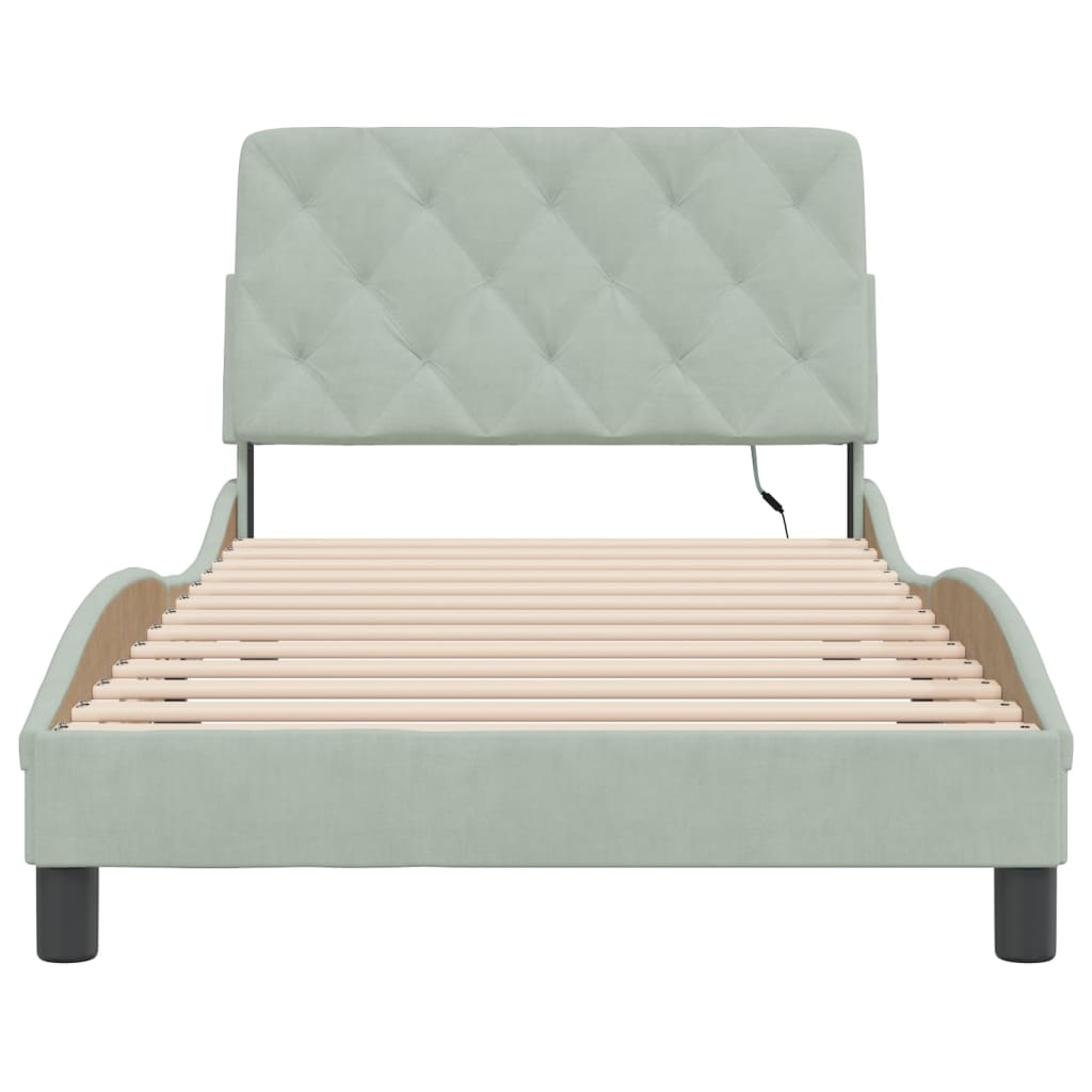 Bedframe met LED-verlichting fluweel lichtgrijs 100x200 cm