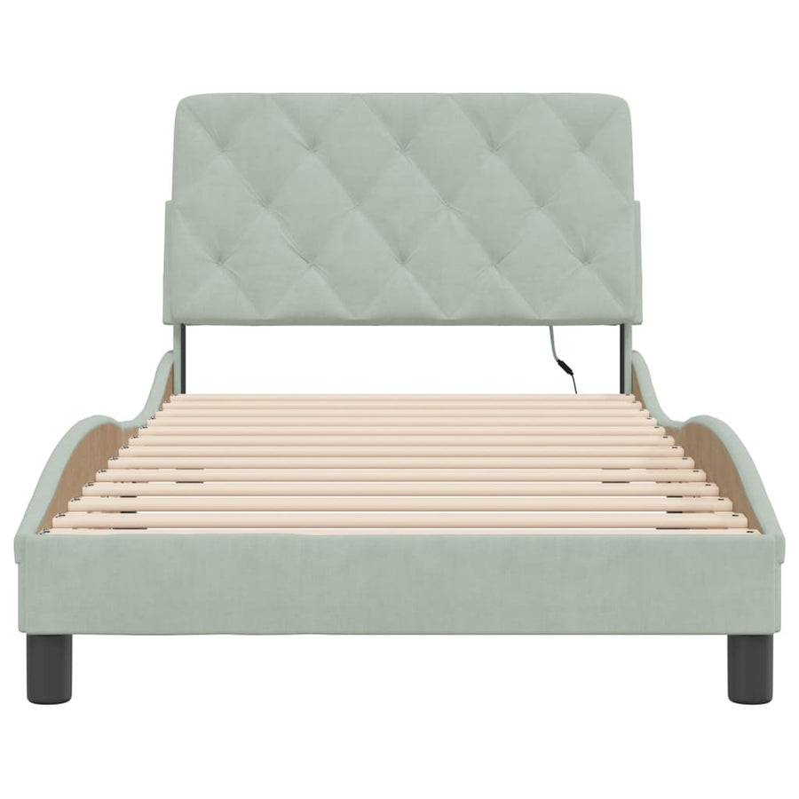 Bedframe met LED-verlichting fluweel lichtgrijs 100x200 cm