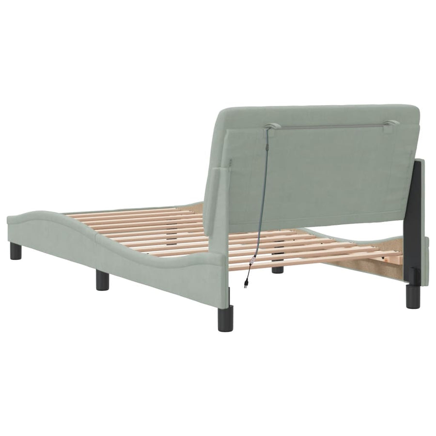 Bedframe met LED-verlichting fluweel lichtgrijs 100x200 cm