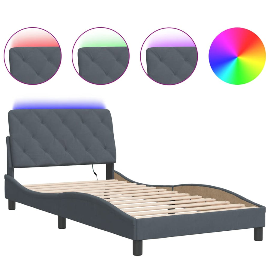 Bedframe met LED-verlichting fluweel donkergrijs 100x200 cm