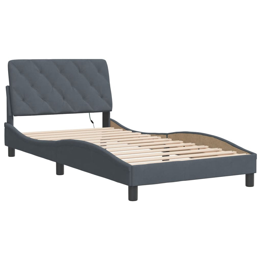 Bedframe met LED-verlichting fluweel donkergrijs 100x200 cm