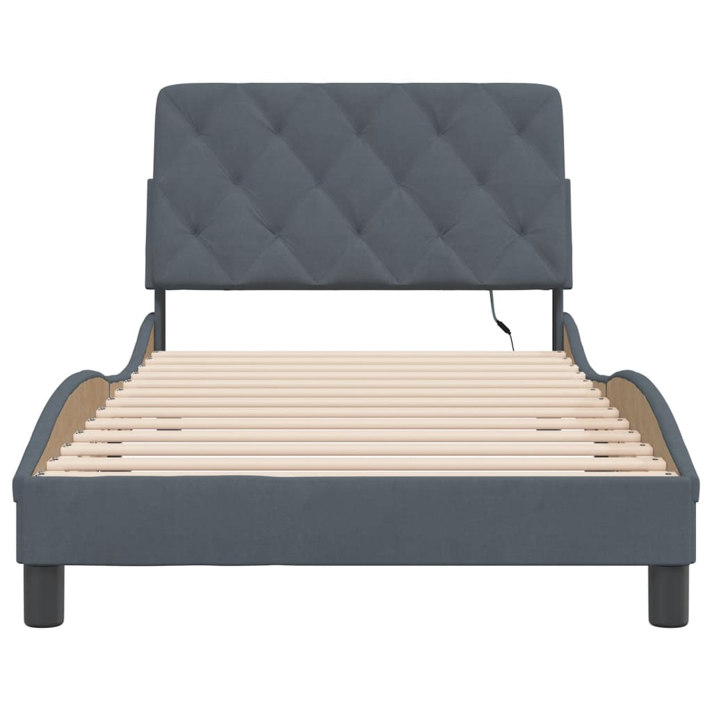 Bedframe met LED-verlichting fluweel donkergrijs 100x200 cm