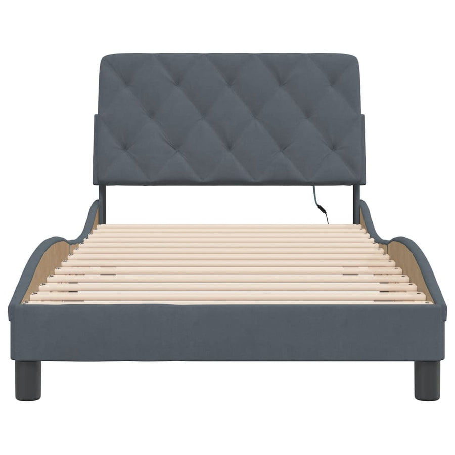 Bedframe met LED-verlichting fluweel donkergrijs 100x200 cm