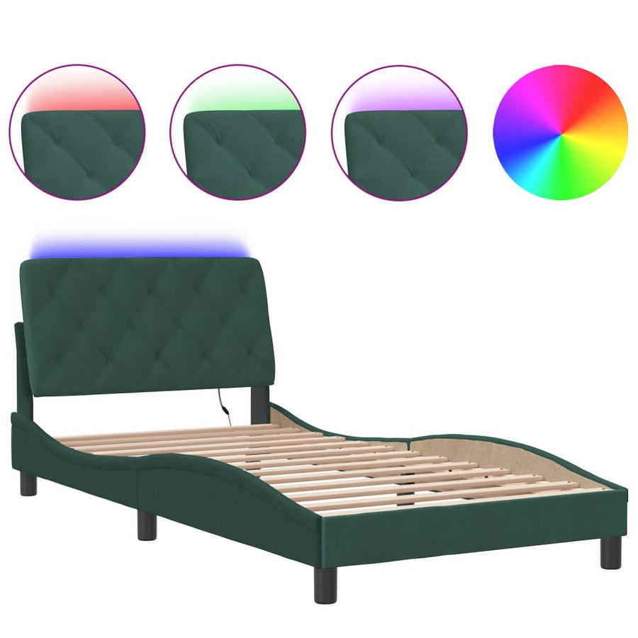 Bedframe met LED-verlichting fluweel donkergroen 100x200 cm