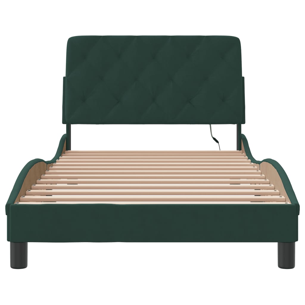 Bedframe met LED-verlichting fluweel donkergroen 100x200 cm