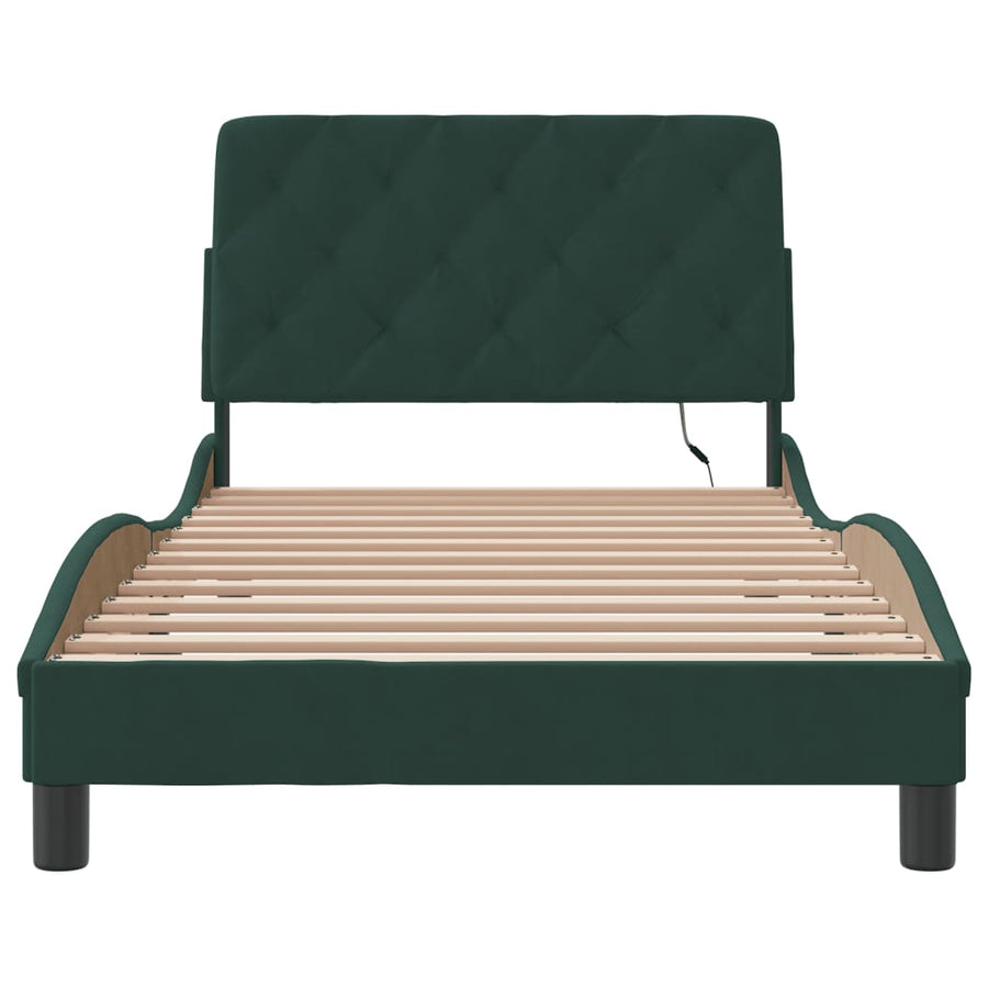 Bedframe met LED-verlichting fluweel donkergroen 100x200 cm