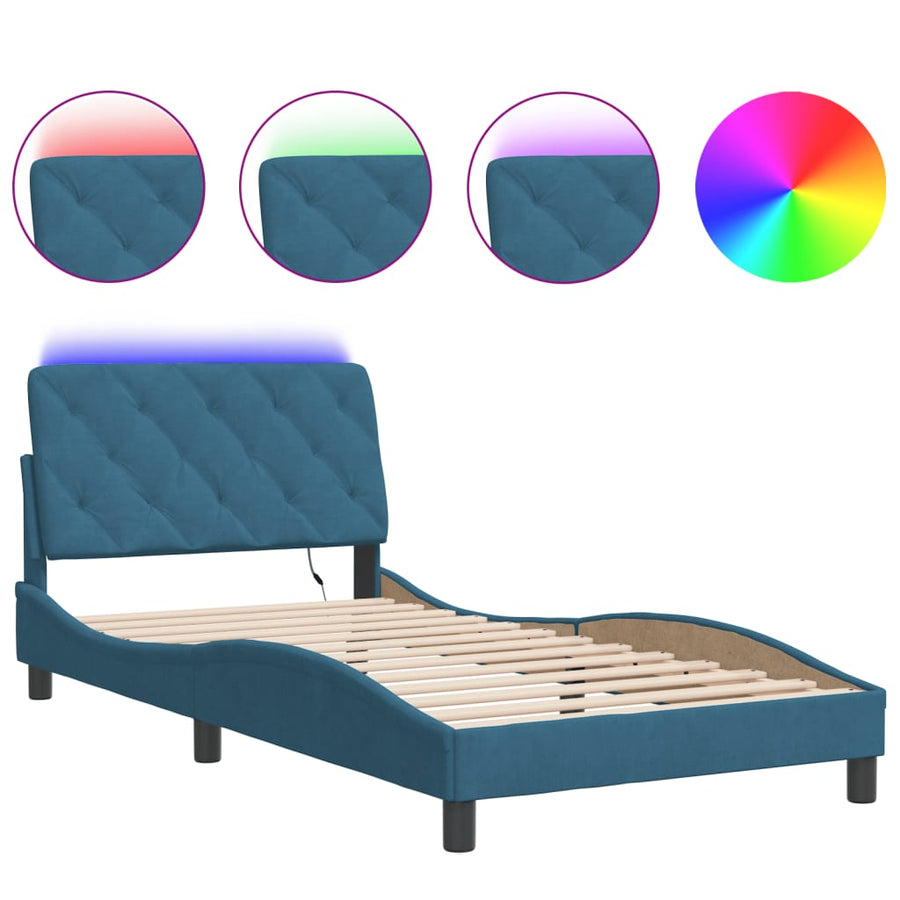 Bedframe met LED-verlichting fluweel blauw 100x200 cm