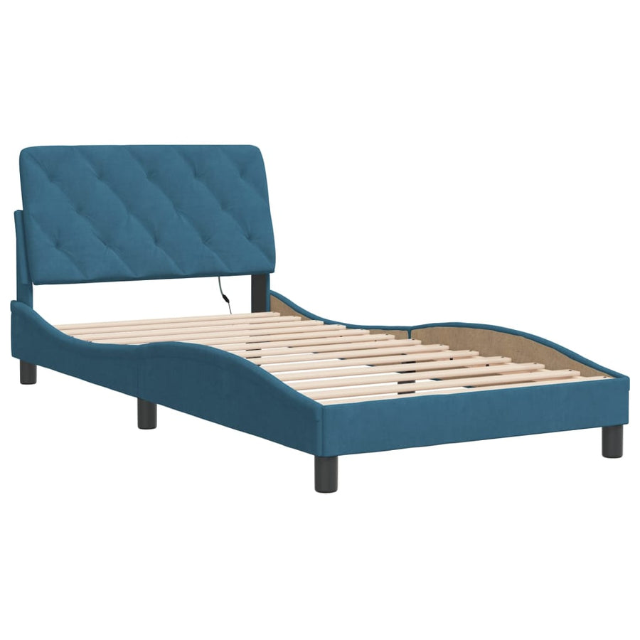 Bedframe met LED-verlichting fluweel blauw 100x200 cm