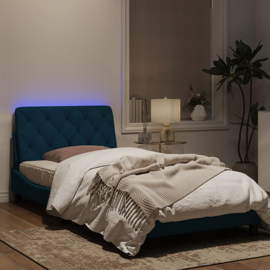 Bedframe met LED-verlichting fluweel blauw 100x200 cm