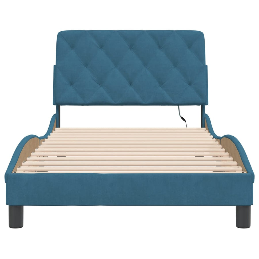 Bedframe met LED-verlichting fluweel blauw 100x200 cm