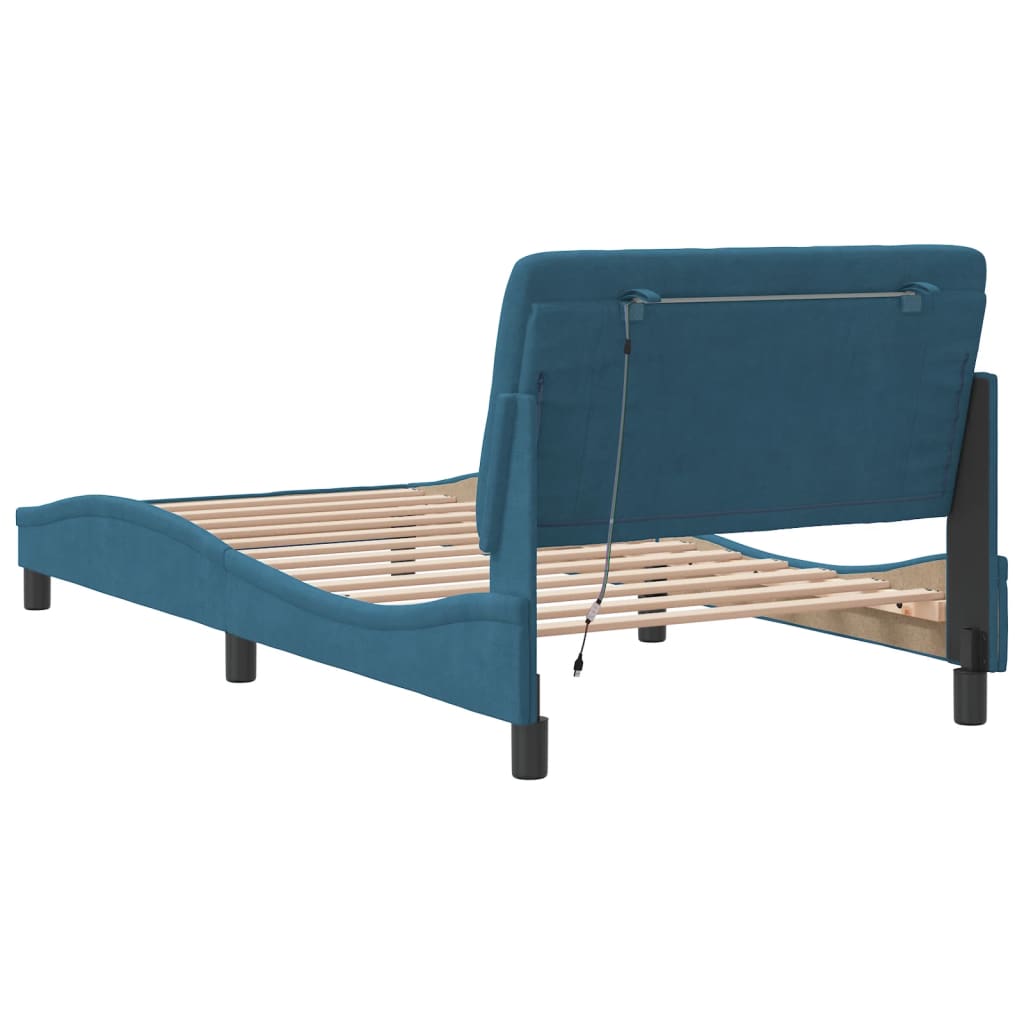 Bedframe met LED-verlichting fluweel blauw 100x200 cm