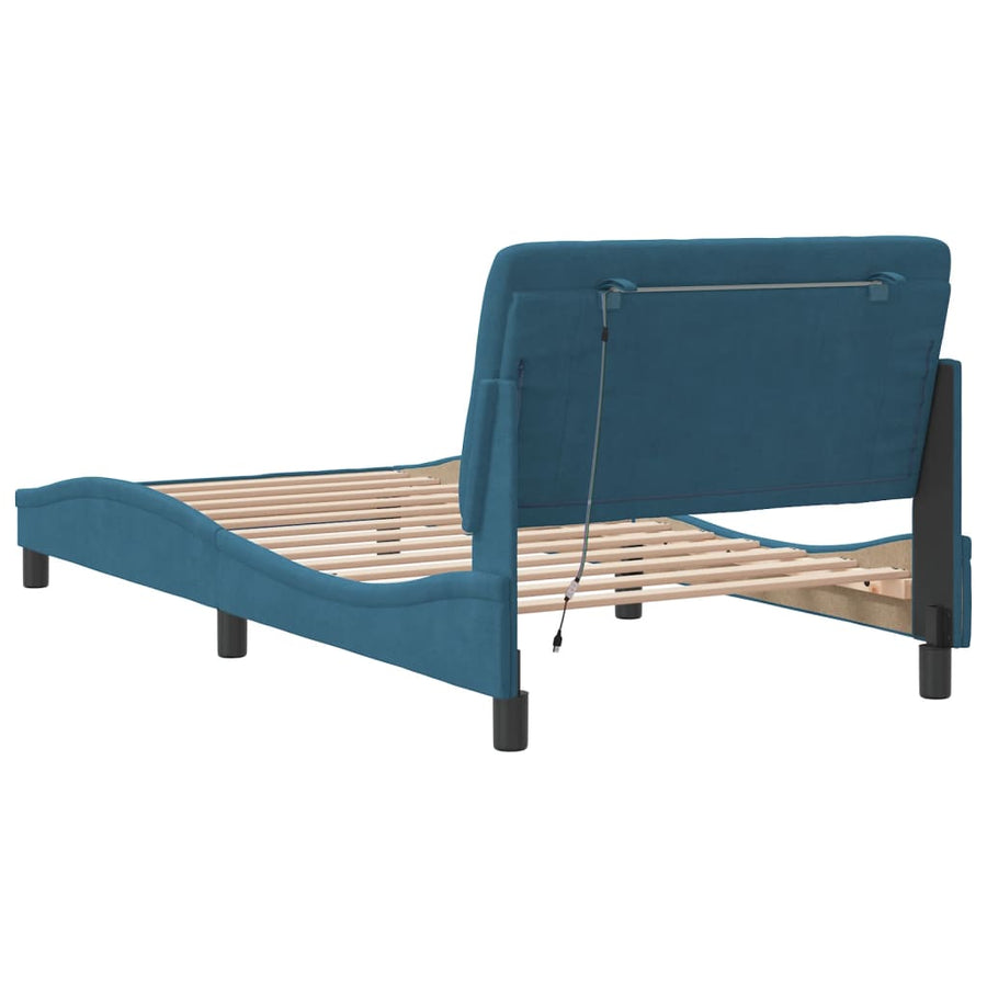 Bedframe met LED-verlichting fluweel blauw 100x200 cm